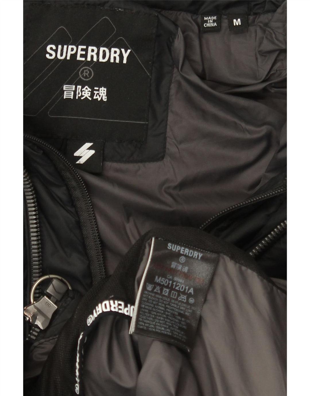 Giacca imbottita con cappuccio da uomo Superdry UK 38 nylon nero medio