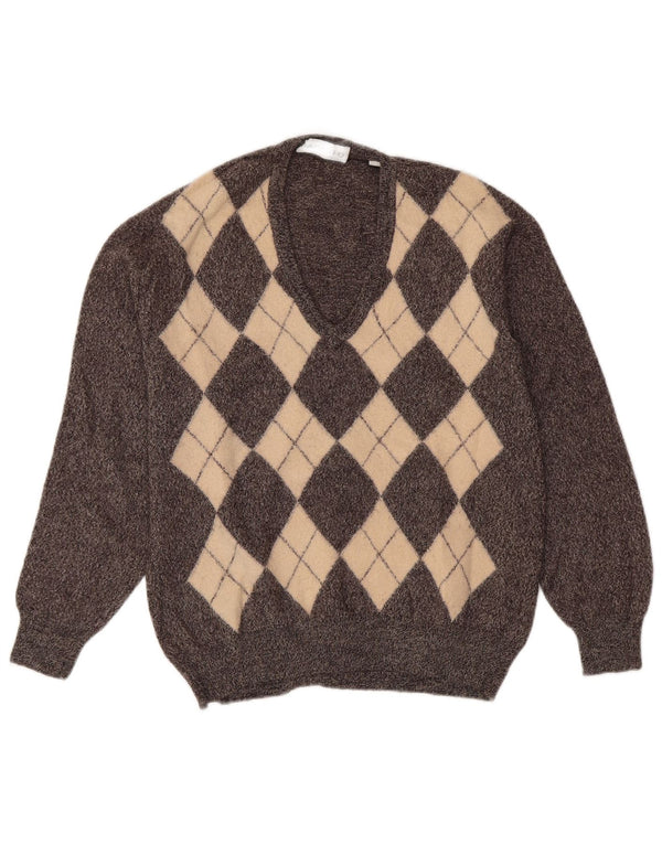 PAQUITO Maglione da donna con scollo a V UK 14 Grigio medio Argyle/Diamante