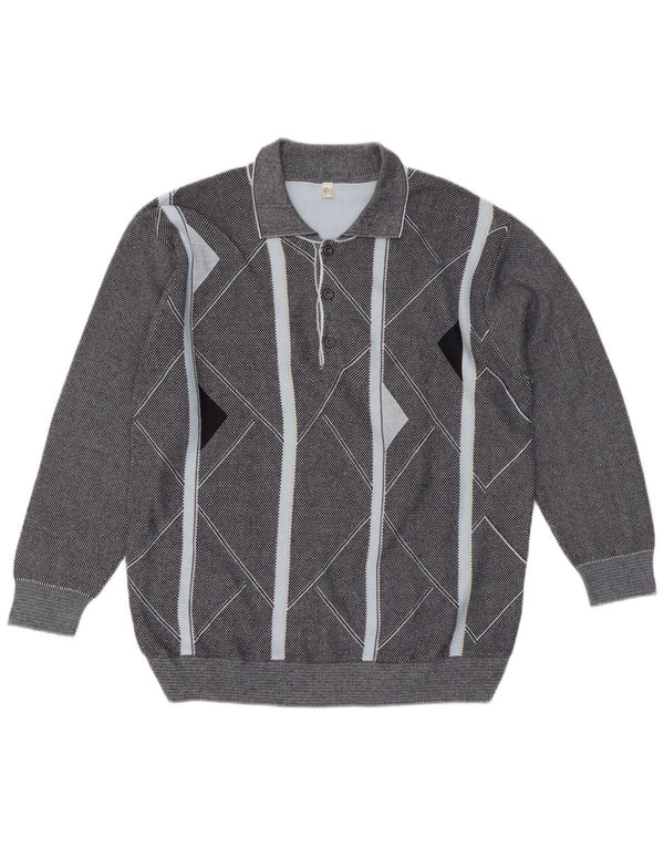 Maglione vintage da uomo con collo alto IT 56 XL in cotone geometrico grigio