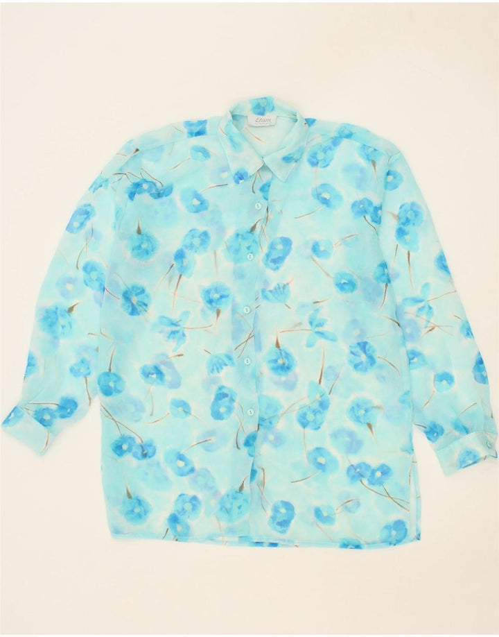 ETAM Womens Longline Shirt Blouse UK 14 Medium Blue Floral Vintage Etam and Second-Hand Etam from Messina Hembry 