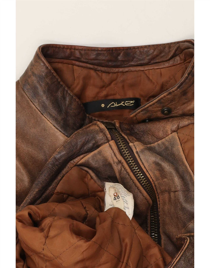 Giacca da corsa in pelle da donna vintage IT 48 XL Marrone