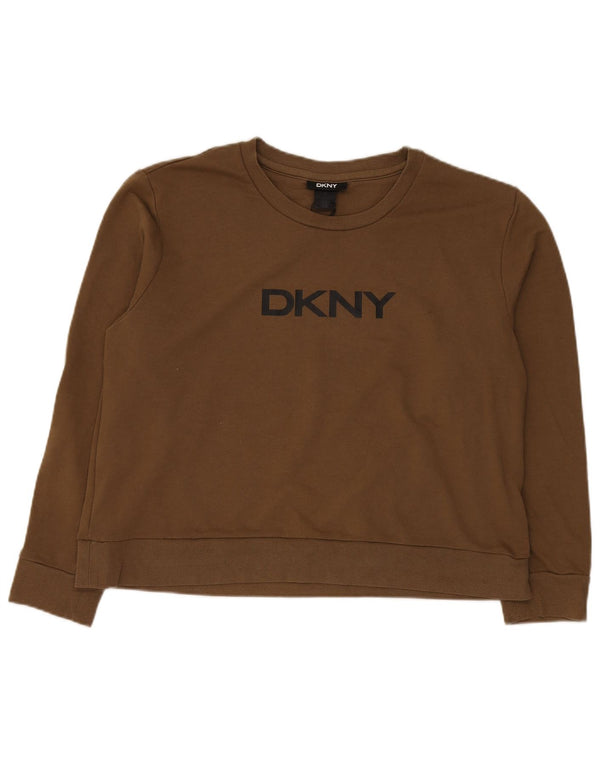 Felpa grafica da donna Dkny Maglione UK 18 XL Cotone kaki