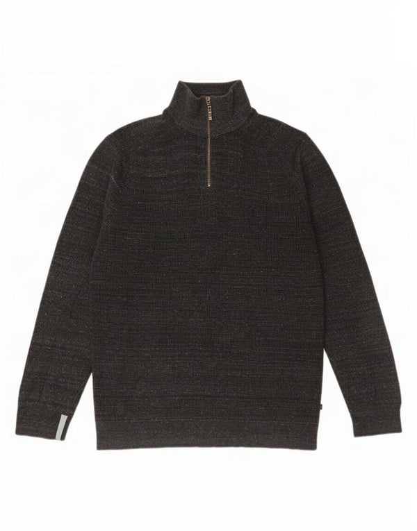 Maglione da uomo con collo con zip White Stuff XL in cotone chiazzato grigio