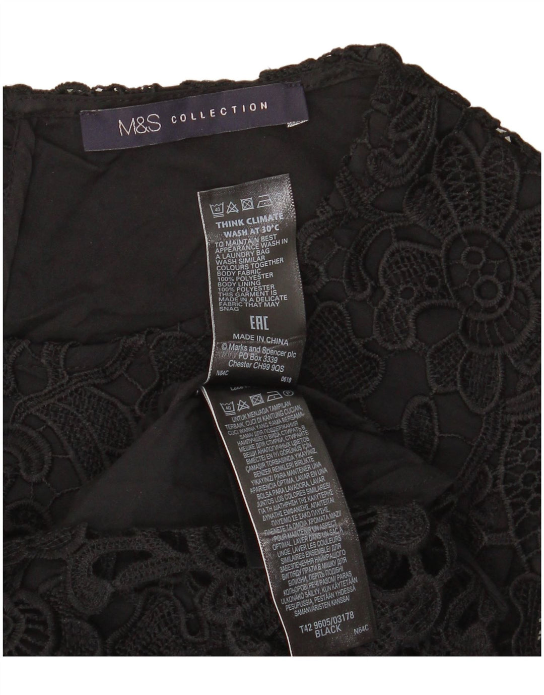 Abito tubino in pizzo da donna Marks & Spencer UK 8 piccolo poliestere floreale nero