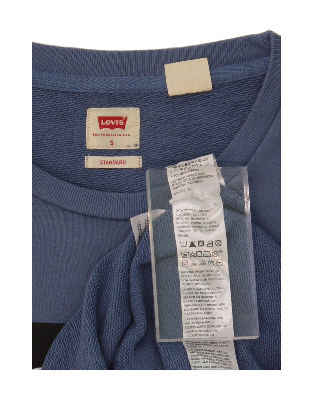 LEVI'S Mens Standard Fit Graphic Sweatshirt Jumper  Small Blue Cotton Vintage Levi's and Second-Hand Levi's from Messina Hembry 