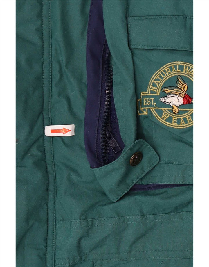 Giacca parka con cappuccio da uomo vintage UK 40 grande poliestere verde