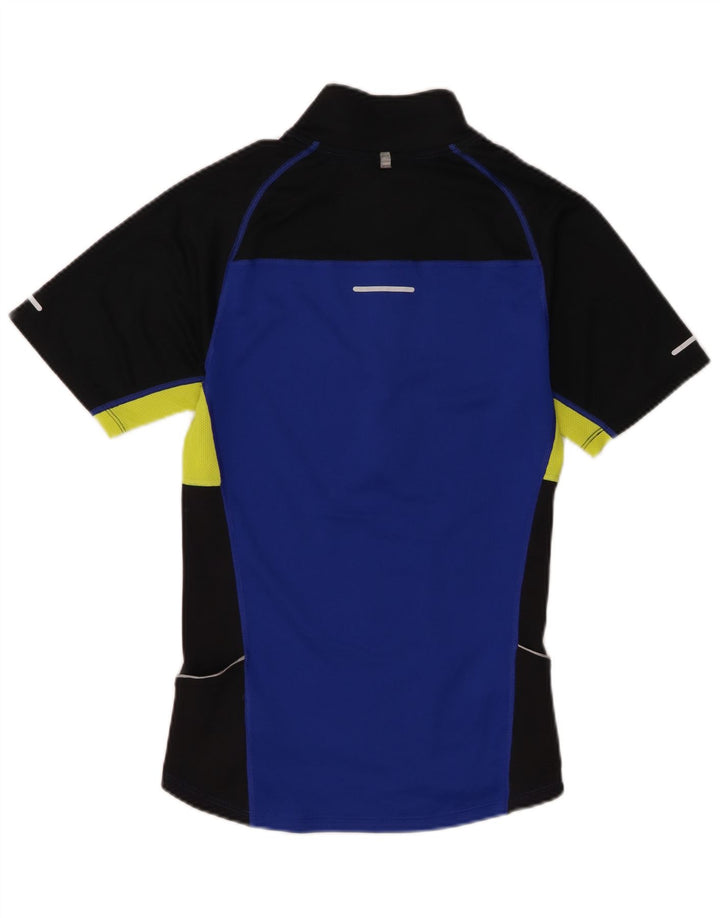 T-shirt Nike da uomo Dri Fit con collo e zip, piccola, in poliestere color block blu