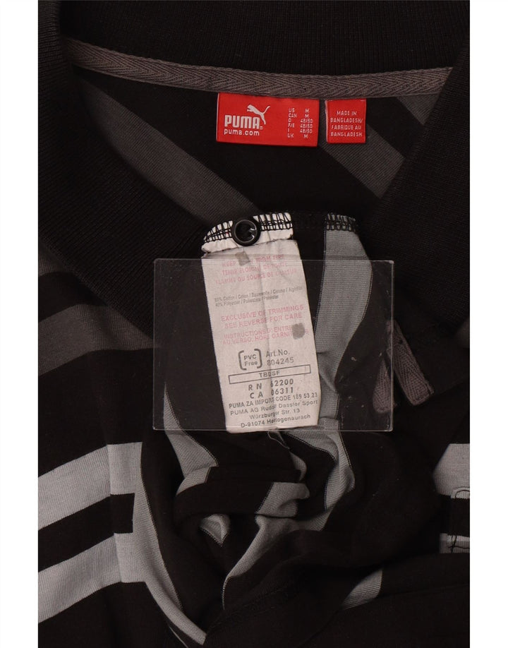 PUMA Mens Polo Shirt Medium Black Striped Cotton Vintage Puma and Second-Hand Puma from Messina Hembry 
