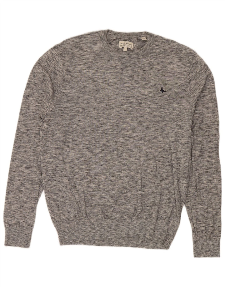 Maglione maglione girocollo da uomo Jack Wills grande cotone chiazzato grigio