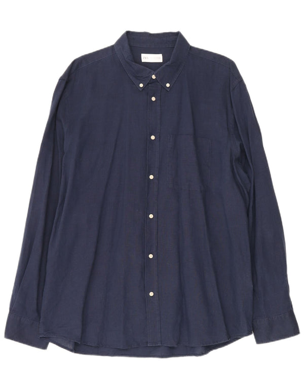 Camicia Zara da uomo XL in lino blu navy