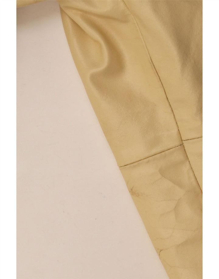 VINTAGE Womens Leather Jacket UK 12 Medium Yellow
