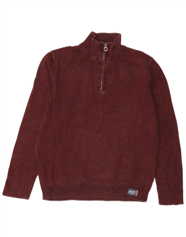 Maglione da donna con collo con zip SUPERDRY UK 18 XL Cotone screziato bordeaux