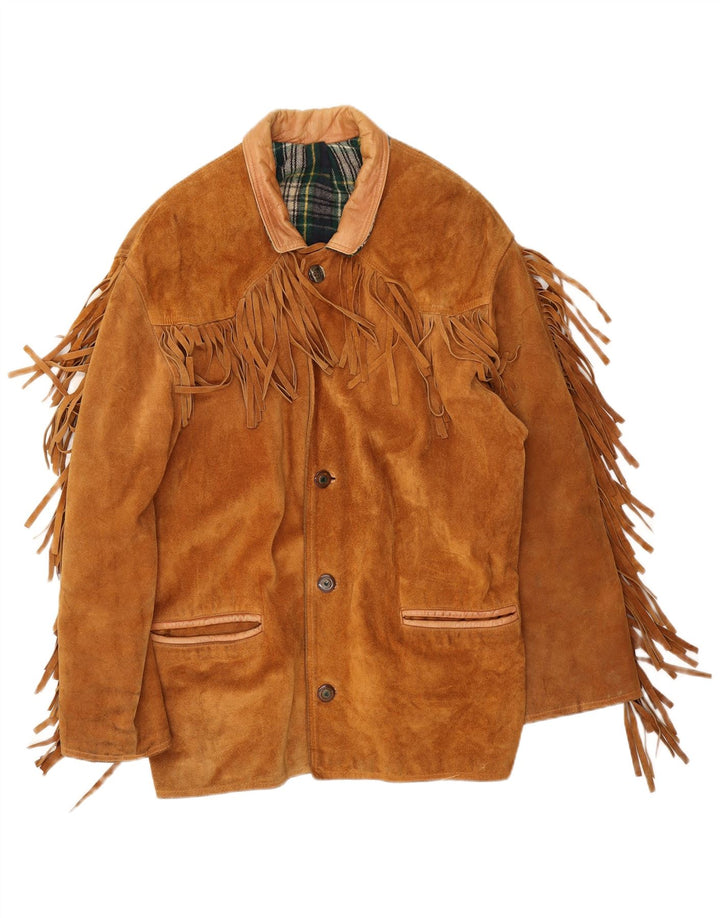 Giacca vintage in pelle scamosciata da uomo UK 40 grande marrone