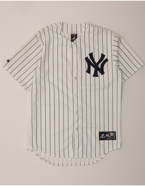 MAJESTIC Top da uomo in jersey grafico dei New York Yankees, gessato bianco medio
