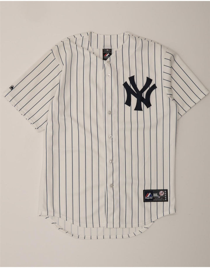 MAJESTIC Top da uomo in jersey grafico dei New York Yankees, gessato bianco medio