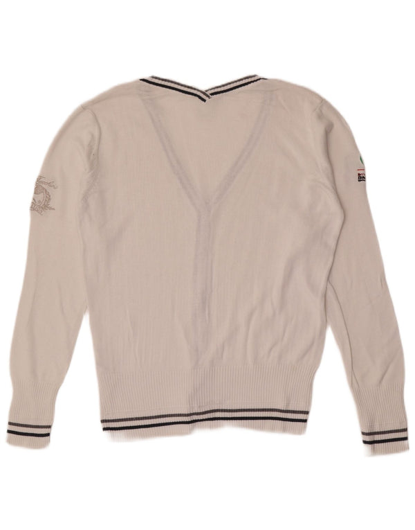 Maglione cardigan grafico da donna Sergio Tacchini UK 12 Cotone bianco medio