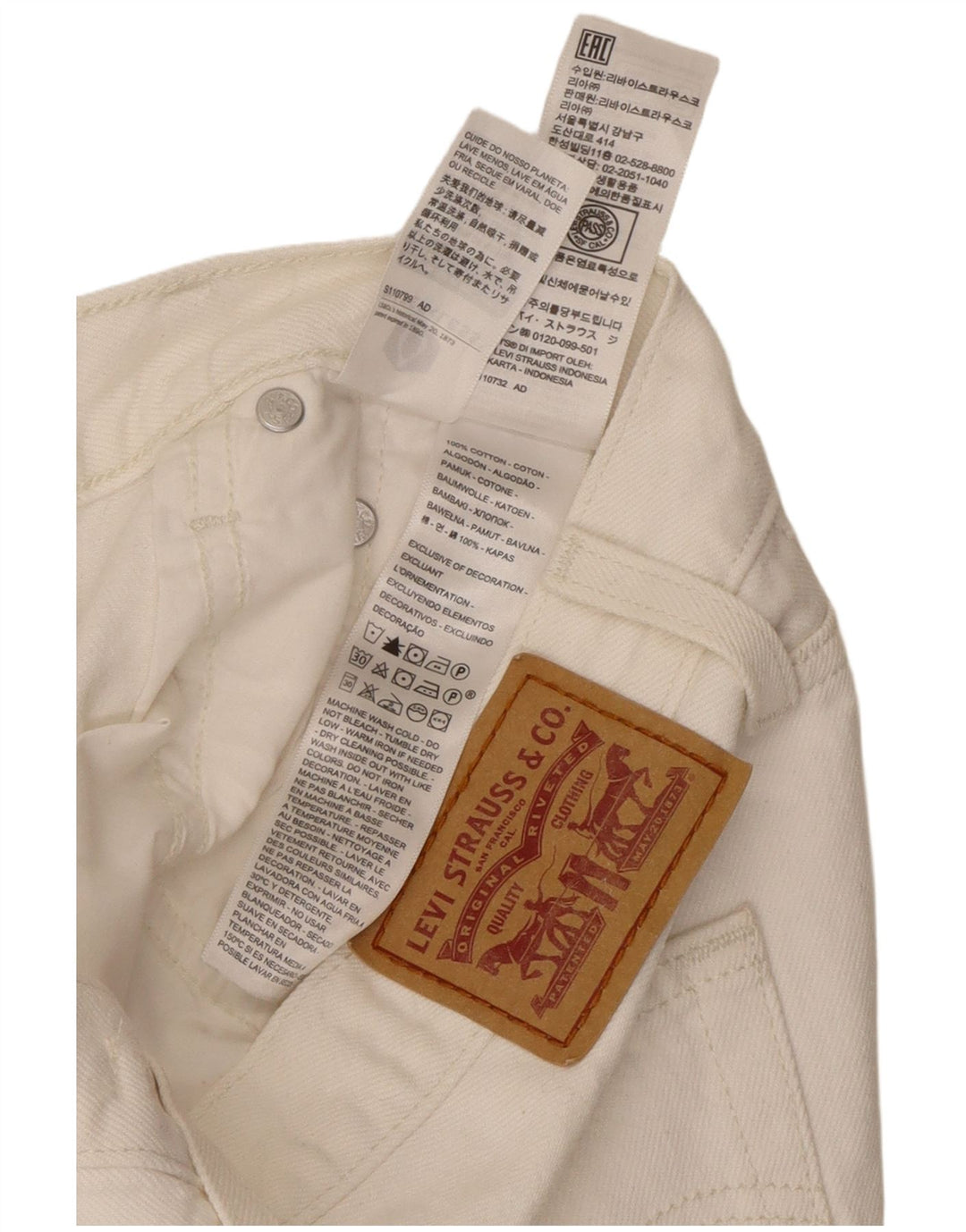 Gonna di jeans da donna Levi's W27 piccola in cotone bianco