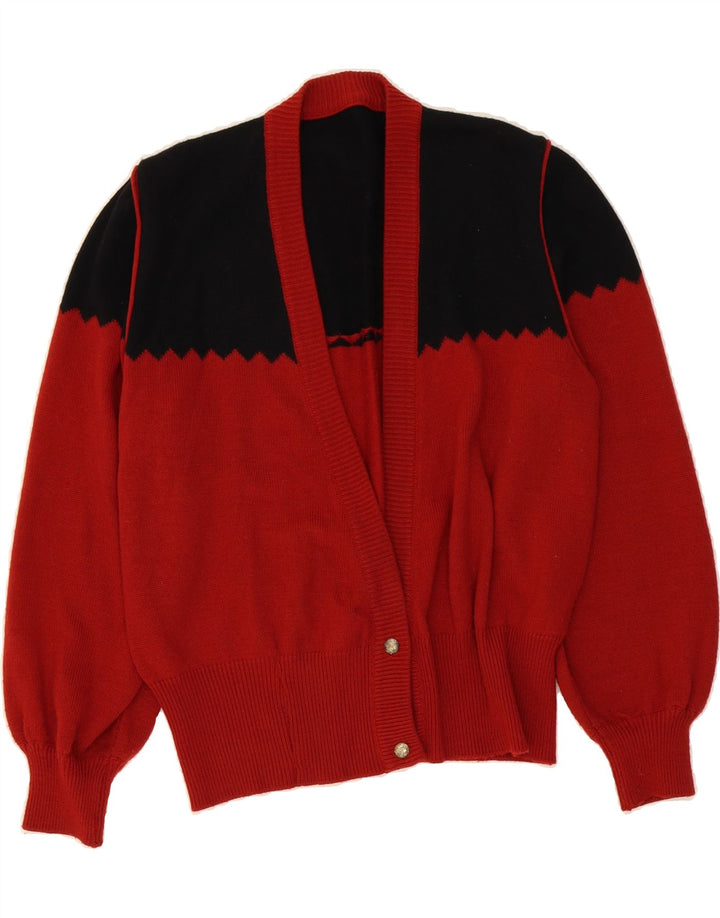 VINTAGE Womens Cardigan Sweater UK 16 Large Red Colourblock Wool Vintage Vintage and Second-Hand Vintage from Messina Hembry 