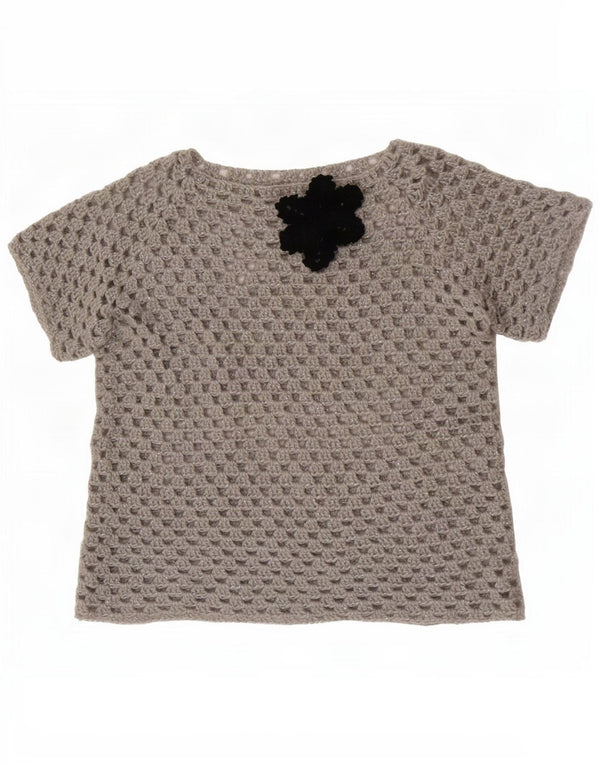 Top vintage da donna trasparente con camicetta trasparente UK 16 grande grigio floreale
