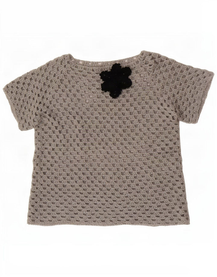 Top vintage da donna trasparente con camicetta trasparente UK 16 grande grigio floreale