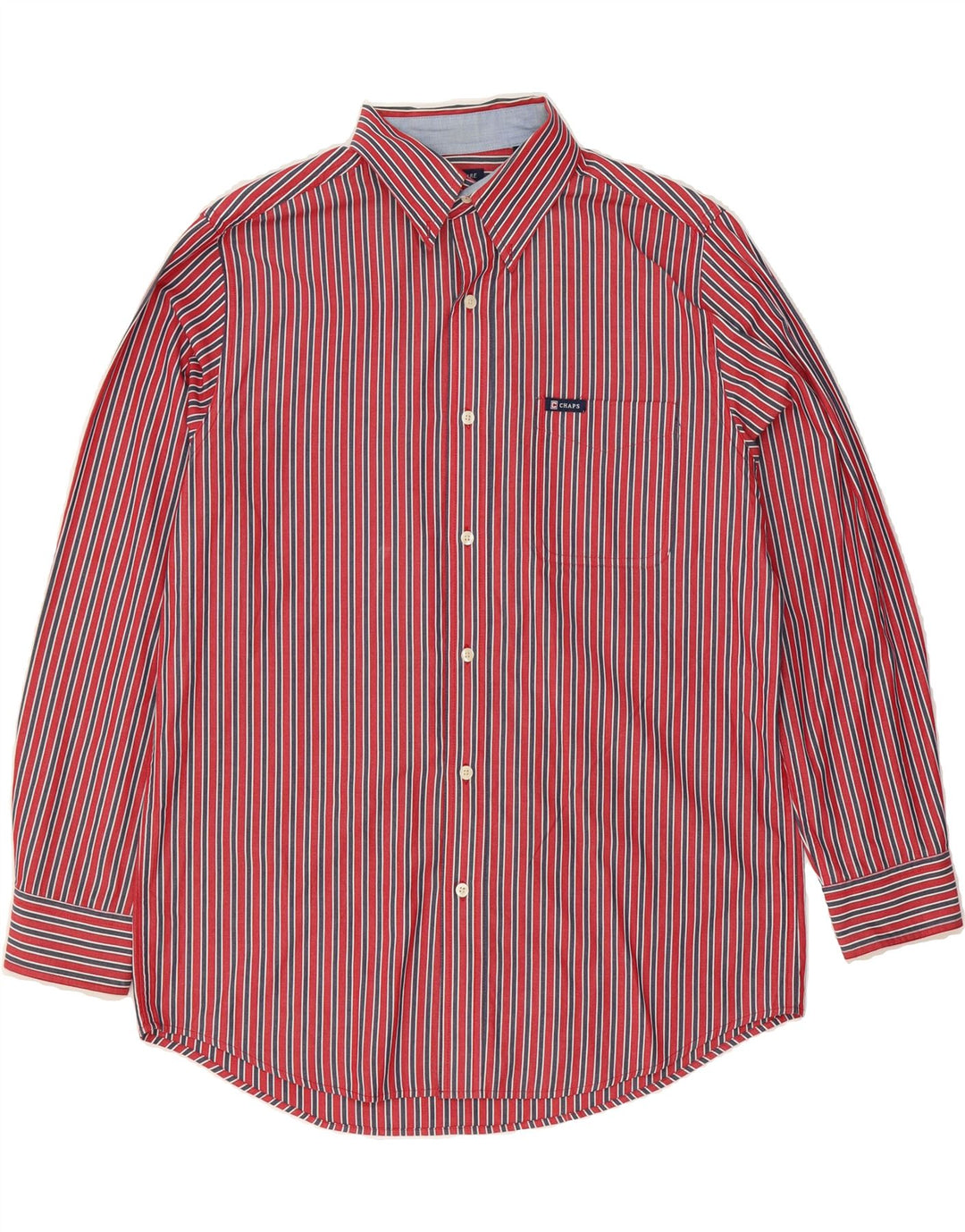 CHAPS Mens Easy Care Shirt Medium Red Pinstripe Cotton Vintage Chaps and Second-Hand Chaps from Messina Hembry 
