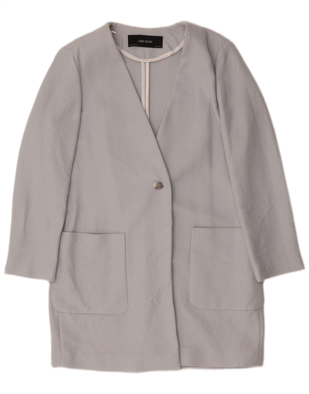 Giacca blazer a 1 bottone lungo da donna Zara UK 14 cotone blu medio
