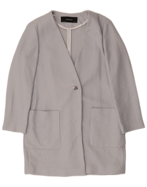 Giacca blazer a 1 bottone lungo da donna Zara UK 14 cotone blu medio