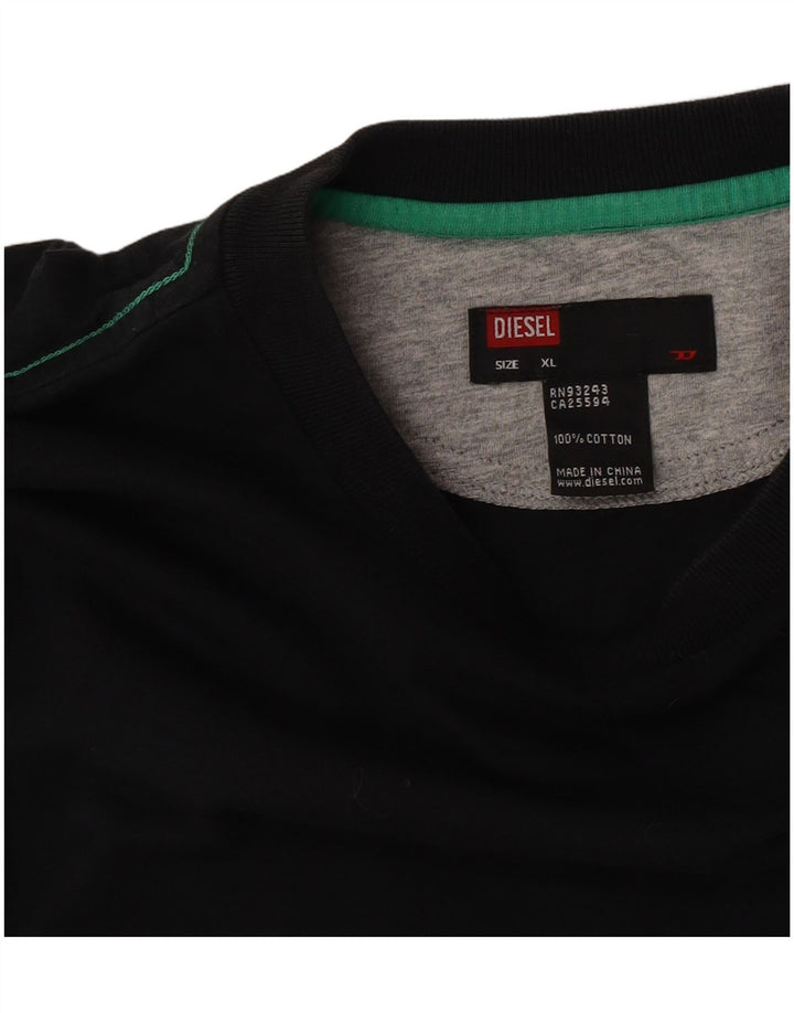 Diesel Top grafico da uomo a maniche lunghe XL in cotone nero