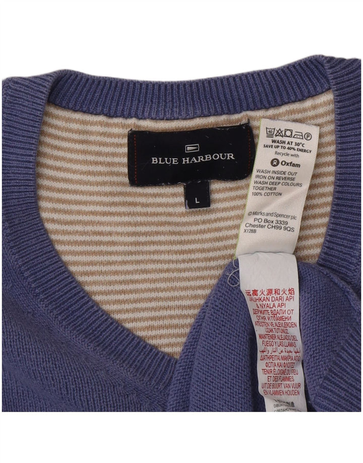 Maglione da uomo Marks & Spencer Blue Harbour con scollo a V grande cotone blu