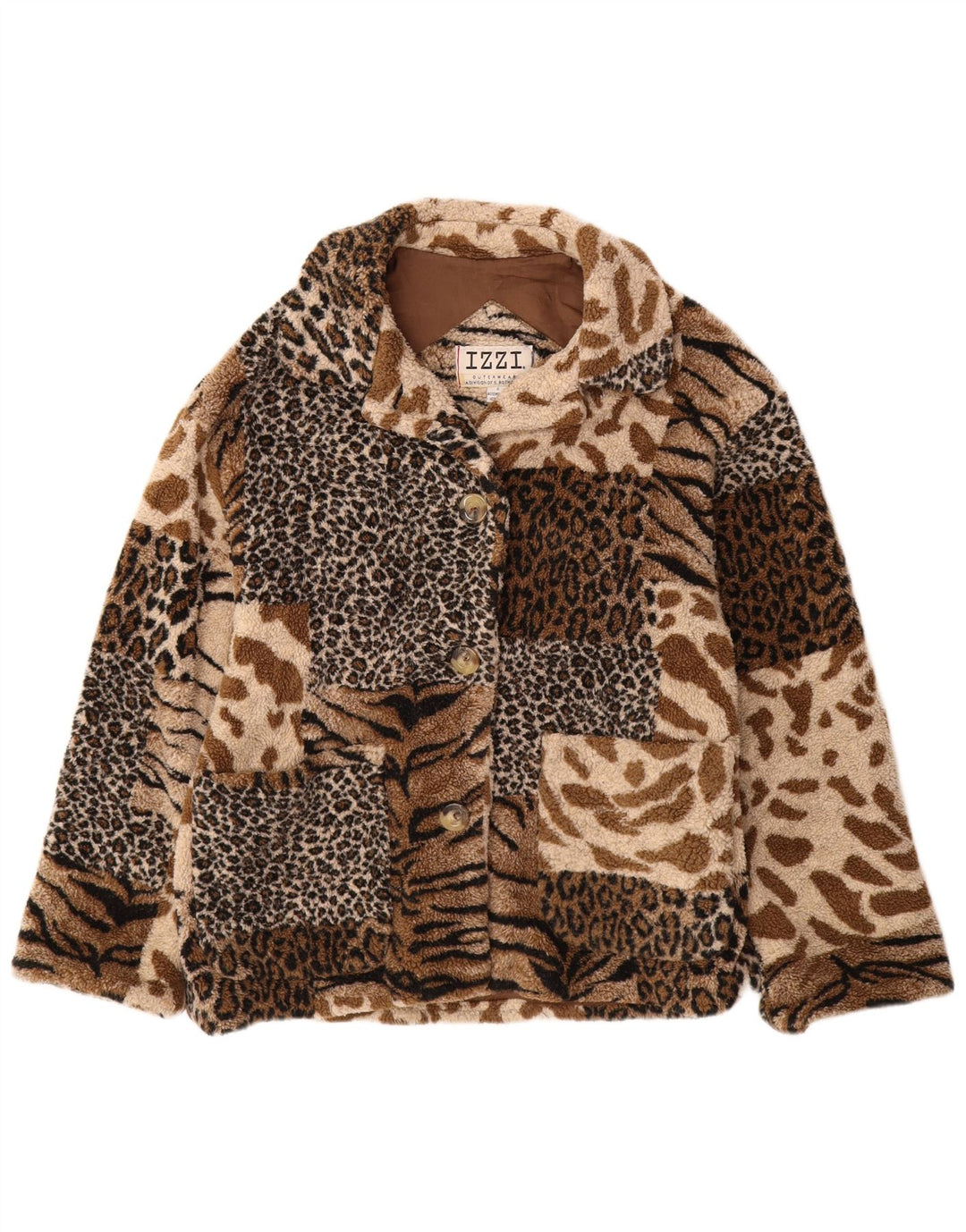 Giacca in pile oversize da donna IZZI UK 10 Acrilico con stampa animalier marrone piccolo