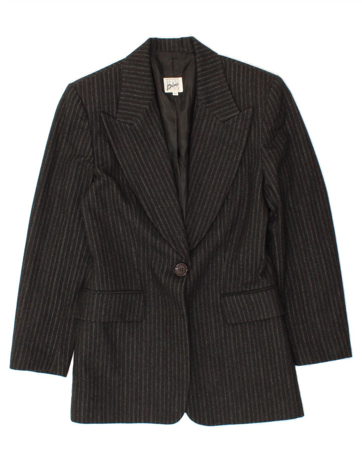 MAX DINE Womens 1 Button Blazer Jacket IT 42 Medium Grey Striped Wool Vintage Max Dine and Second-Hand Max Dine from Messina Hembry 