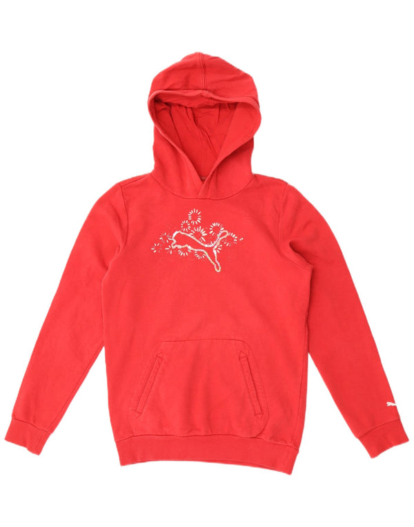 Felpa con cappuccio grafica per ragazze Puma 13-14 anni Rossa