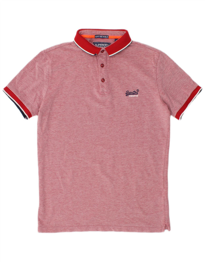 Polo da uomo City Fit SUPERDRY in cotone mélange rosso medio