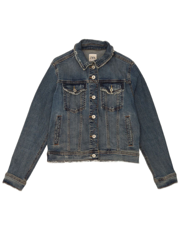 Giacca corta in denim da donna Zara UK 16 grande cotone blu