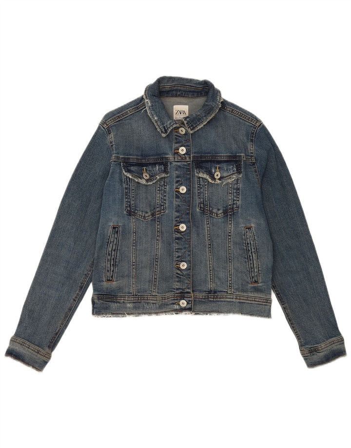 Giacca corta in denim da donna Zara UK 16 grande cotone blu