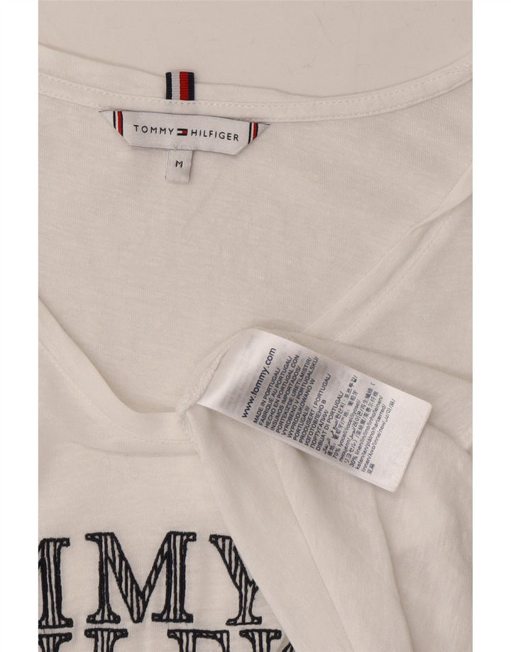 TOMMY HILFIGER Womens Graphic T-Shirt Top UK 14 Medium White Lyocell Vintage Tommy Hilfiger and Second-Hand Tommy Hilfiger from Messina Hembry 
