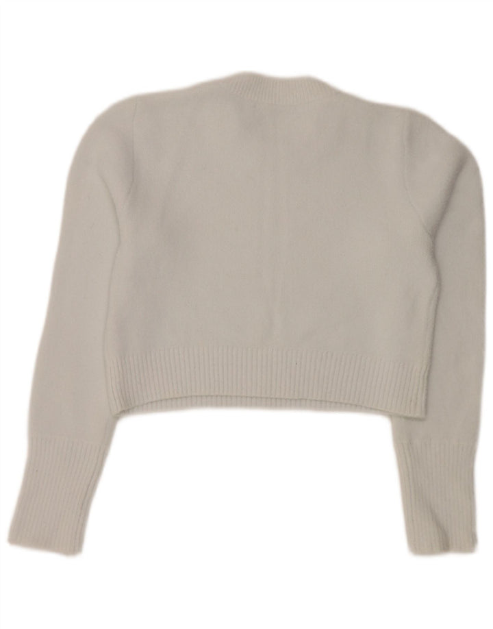Maglione corto girocollo da donna Zara UK 12 nylon bianco medio