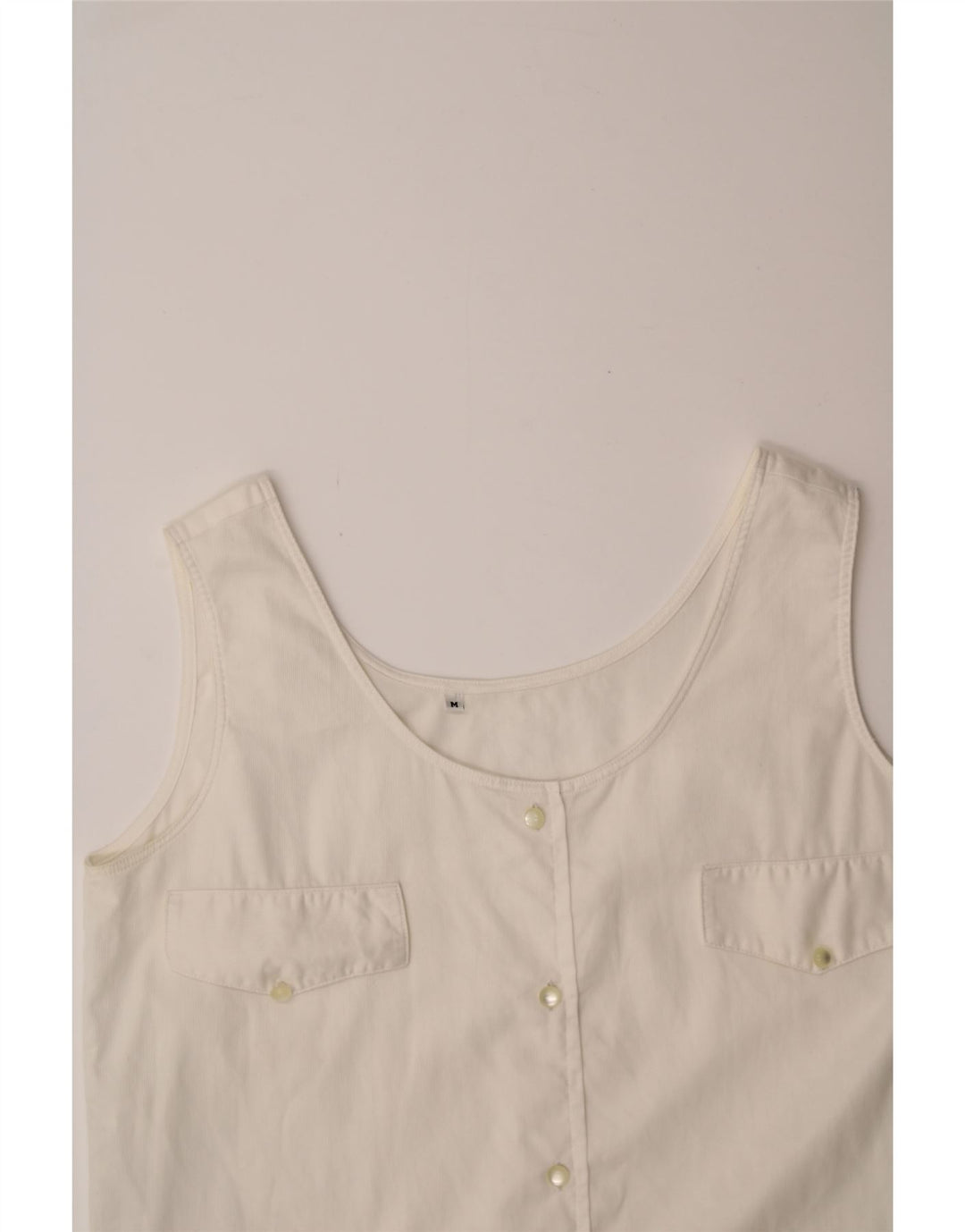 VINTAGE Womens Sleeveless Shirt Blouse UK 14 Medium White Cotton Vintage Vintage and Second-Hand Vintage from Messina Hembry 