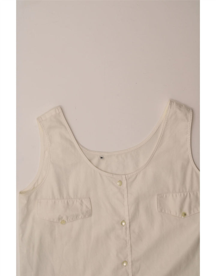 VINTAGE Womens Sleeveless Shirt Blouse UK 14 Medium White Cotton Vintage Vintage and Second-Hand Vintage from Messina Hembry 