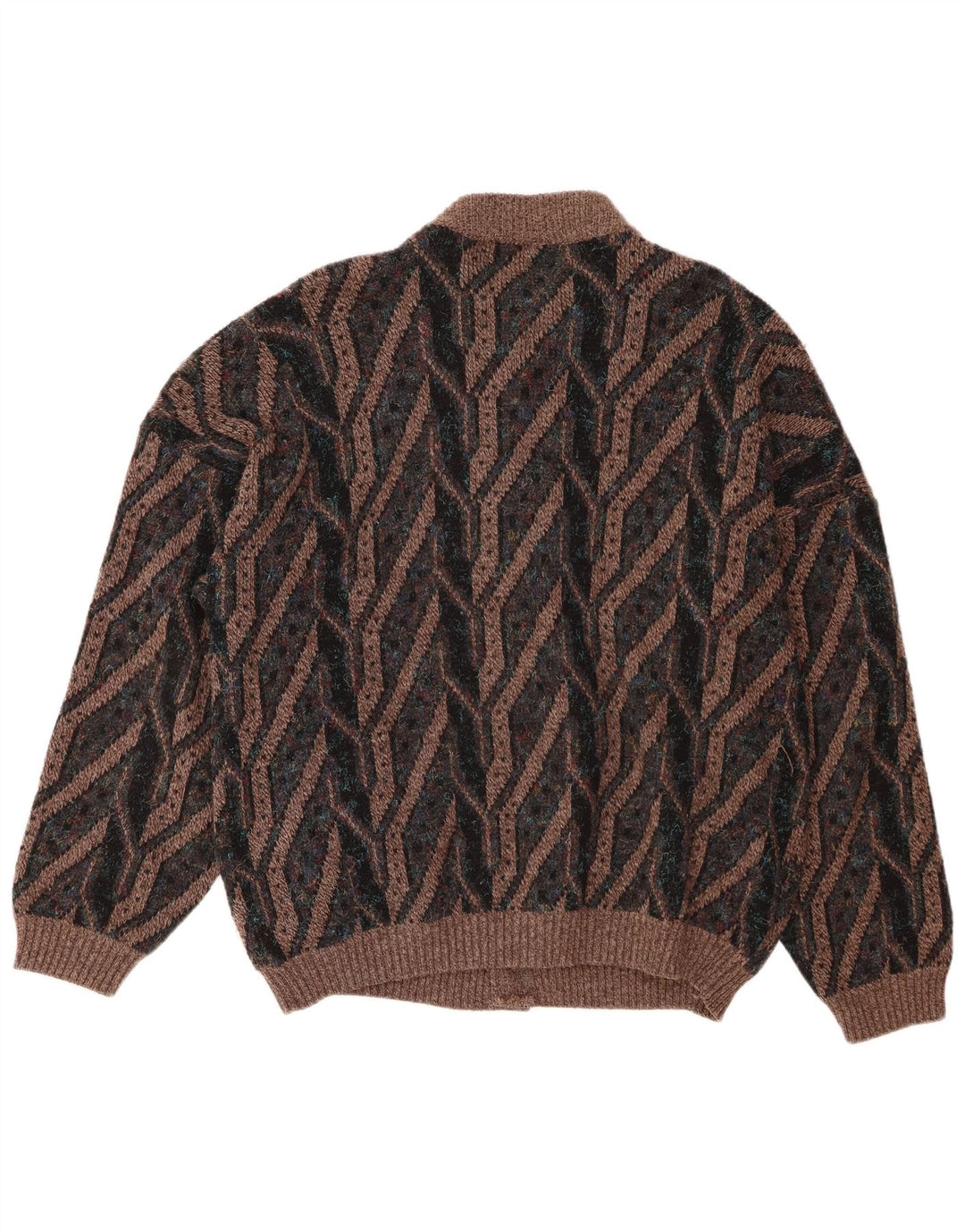 Maglione cardigan da uomo vintage grande marrone geometrico