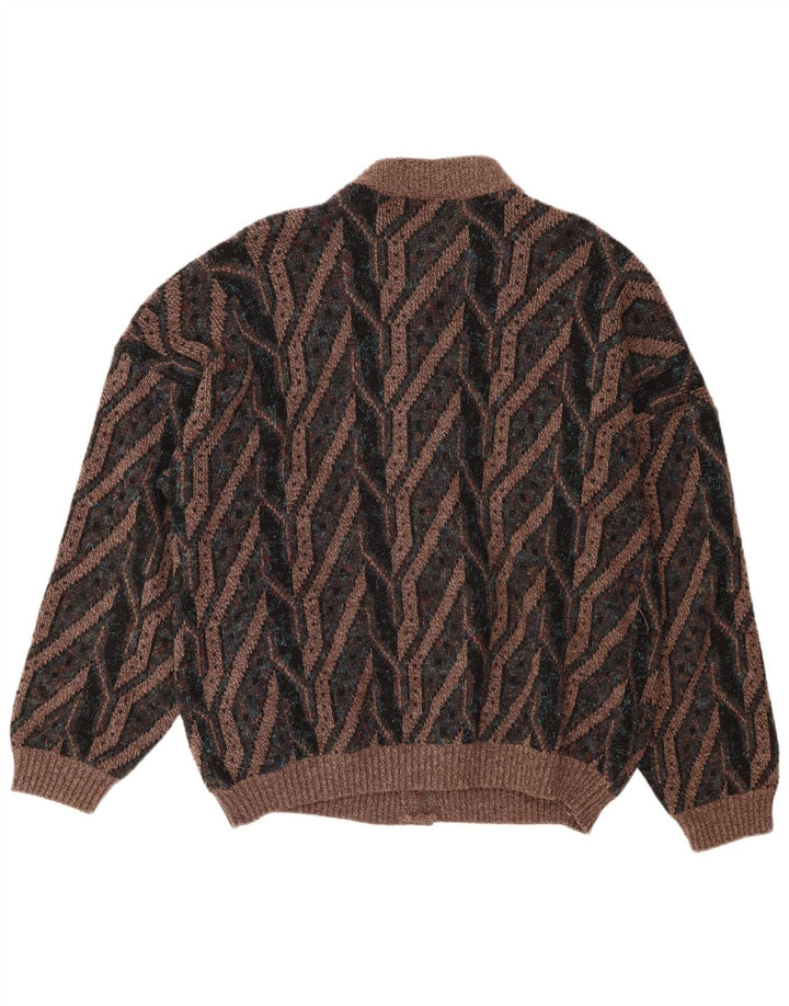 Maglione cardigan da uomo vintage grande marrone geometrico