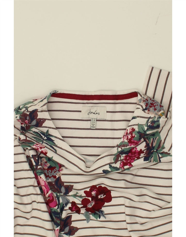 JULES Womens Graphic Top Long Sleeve UK 10 Small  White Striped Cotton Vintage Jules and Second-Hand Jules from Messina Hembry 