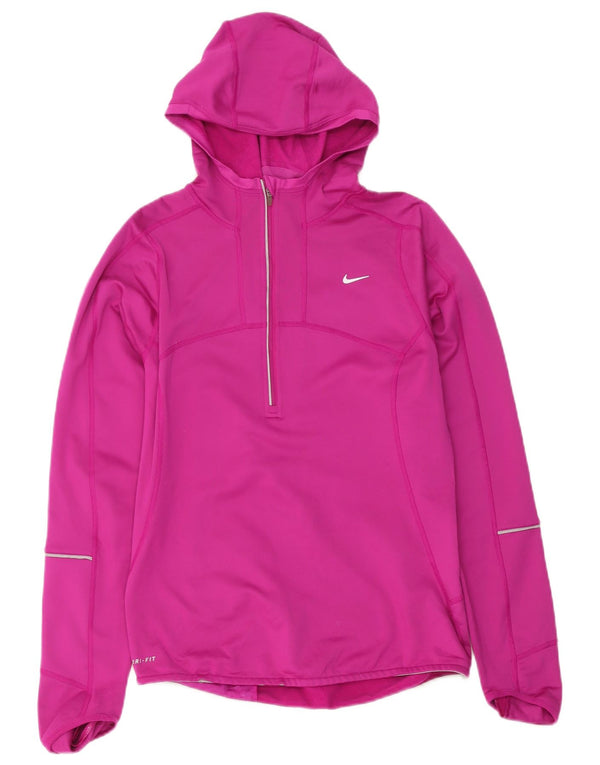 Top della tuta da ginnastica Nike Dri Fit con cappuccio e zip e collo da donna UK 10 Small Rosa
