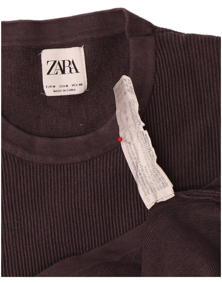 T-shirt Zara da uomo Top in cotone grigio medio