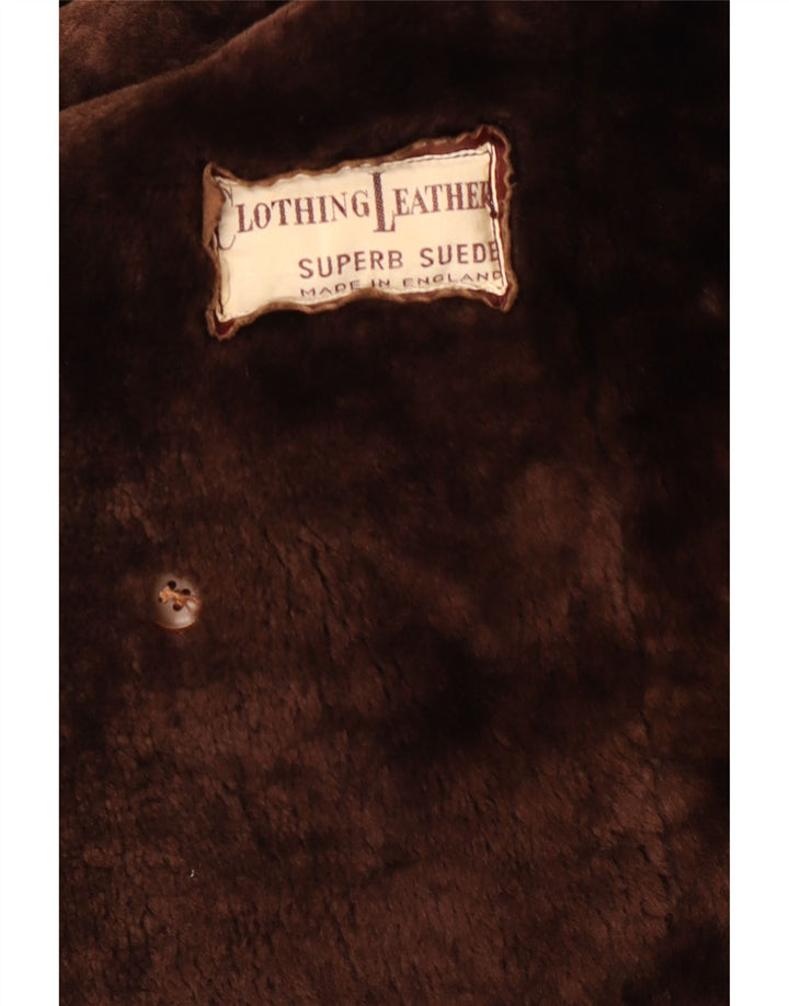 Cappotto vintage in pelle shearling da uomo UK 38 Pelle marrone medio