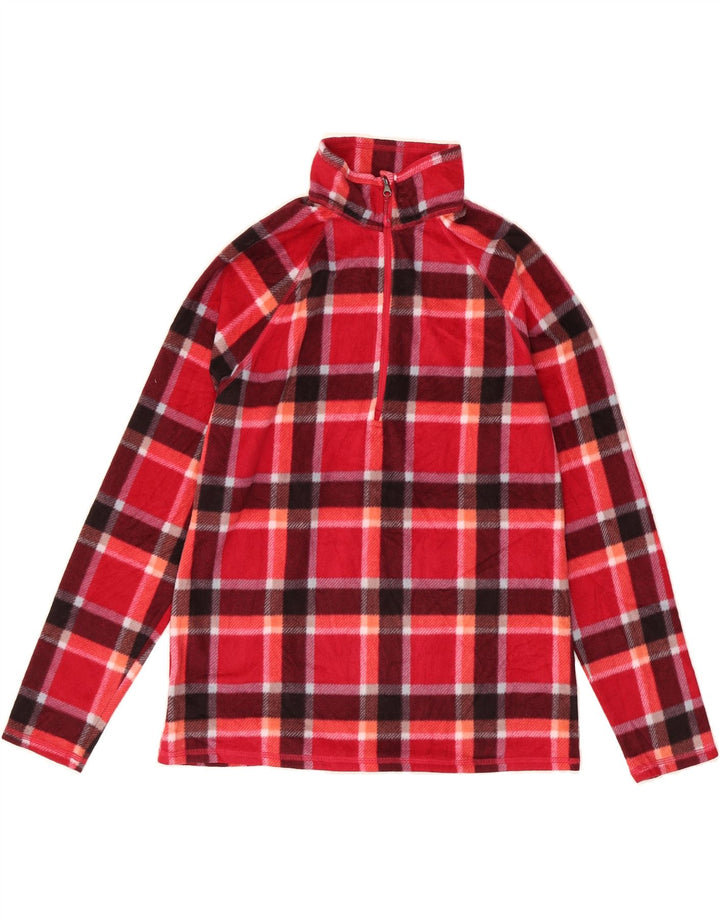 EDDIE BAUER Womens Zip Neck Fleece Jumper UK 14 Medium Red Check Polyester Vintage Eddie Bauer and Second-Hand Eddie Bauer from Messina Hembry 