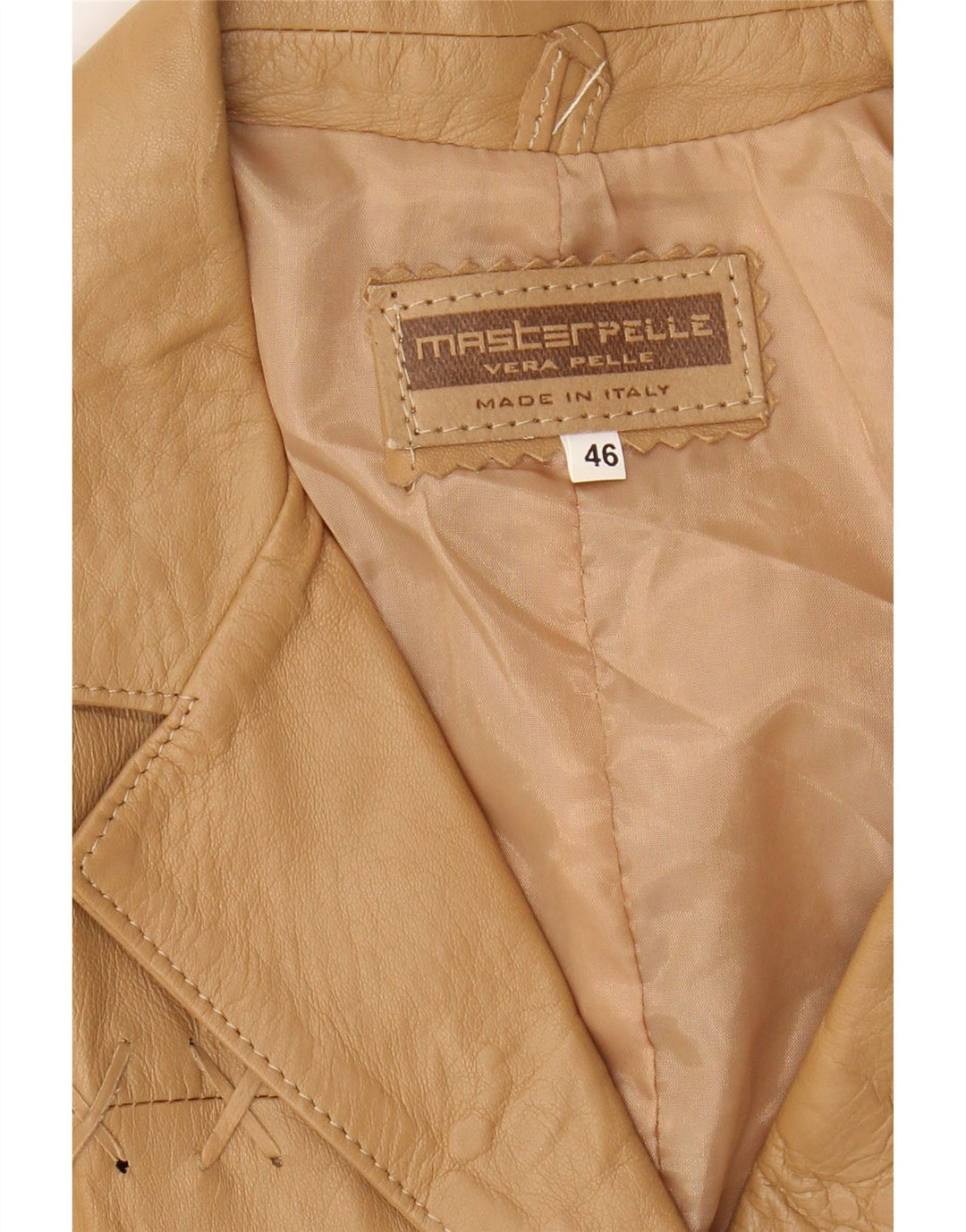 MASTERPELLE Womens 3 Button Blazer Jacket IT 46 Large Beige Leather Vintage Masterpelle and Second-Hand Masterpelle from Messina Hembry 