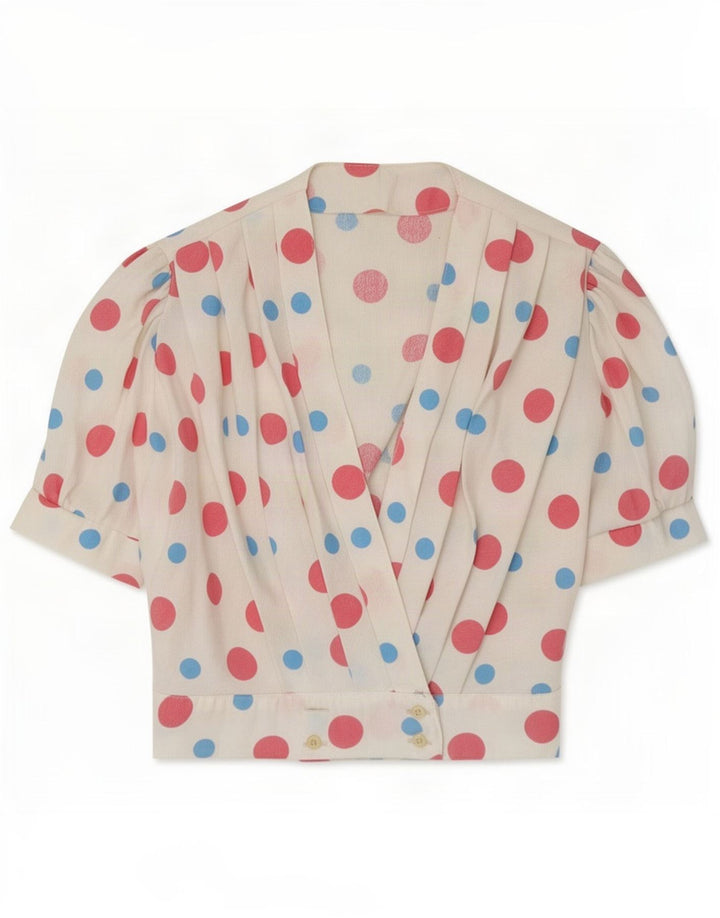 Camicetta vintage da donna Top UK 10 piccola bianca maculata