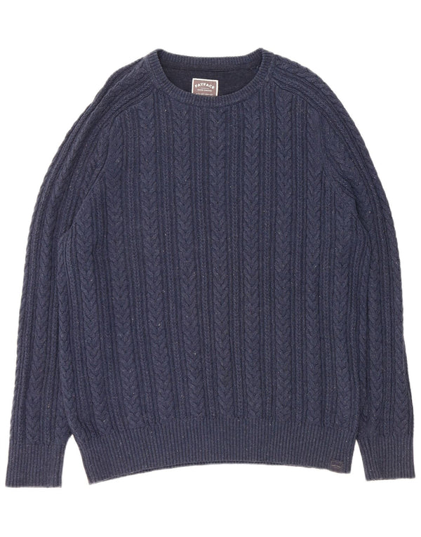 FAT FACE Maglione da uomo con scollo a barca XL in cotone screziato blu navy