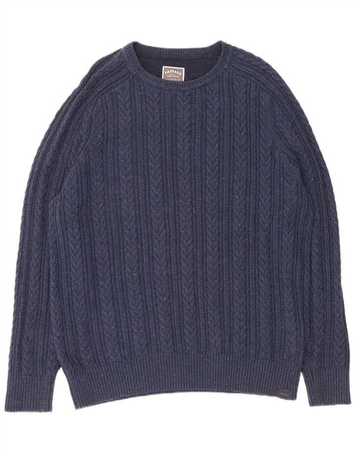 FAT FACE Maglione da uomo con scollo a barca XL in cotone screziato blu navy